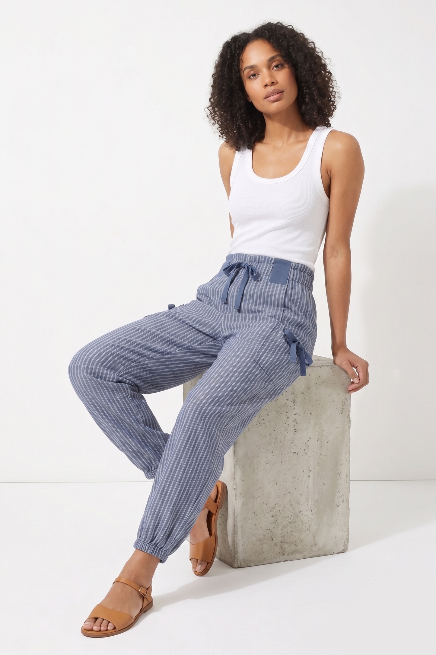 Striped Smocked Waist Pocket Jogger Pants