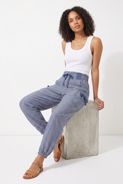 Striped Smocked Waist Pocket Jogger Pants