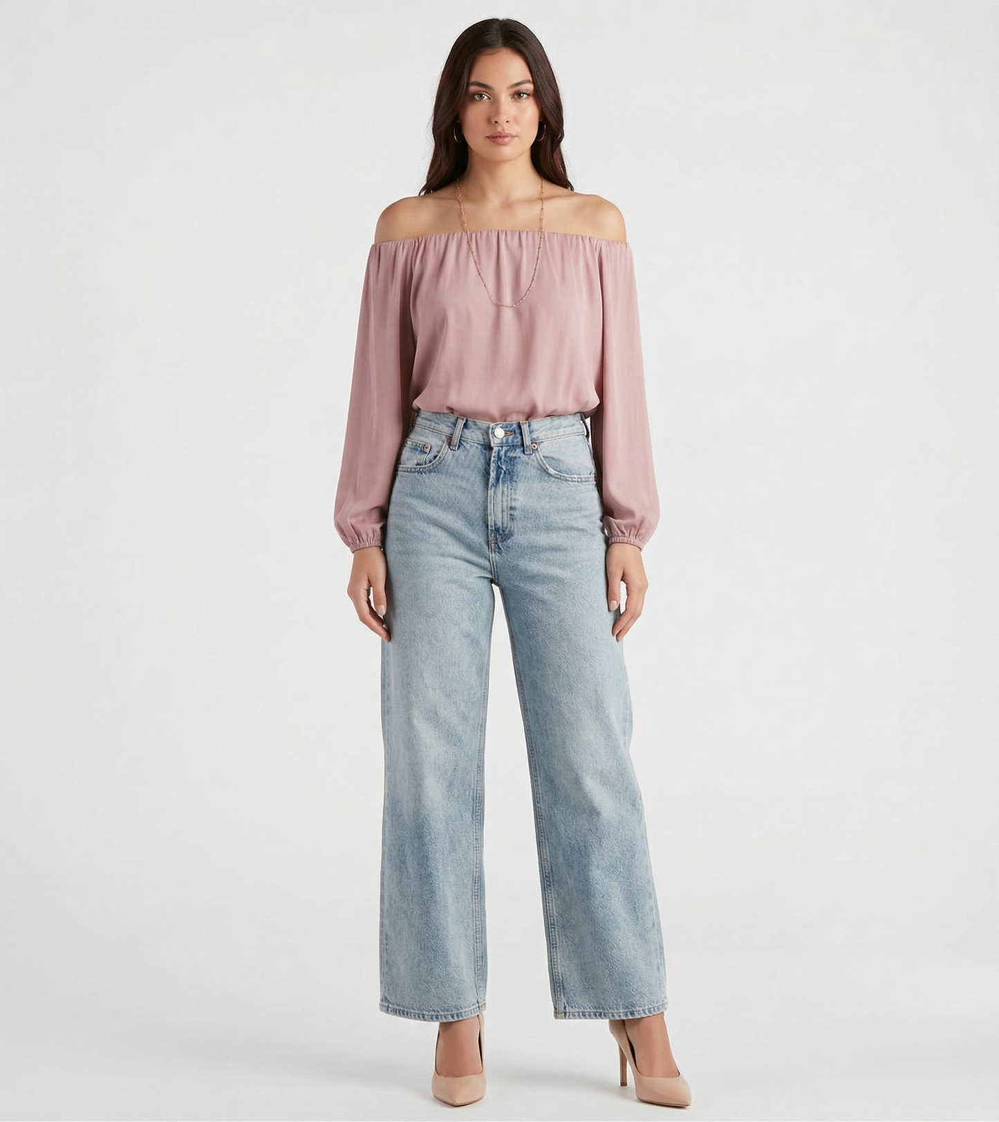 Rose Off-The-Shoulder Bishop Sleeve Blouse