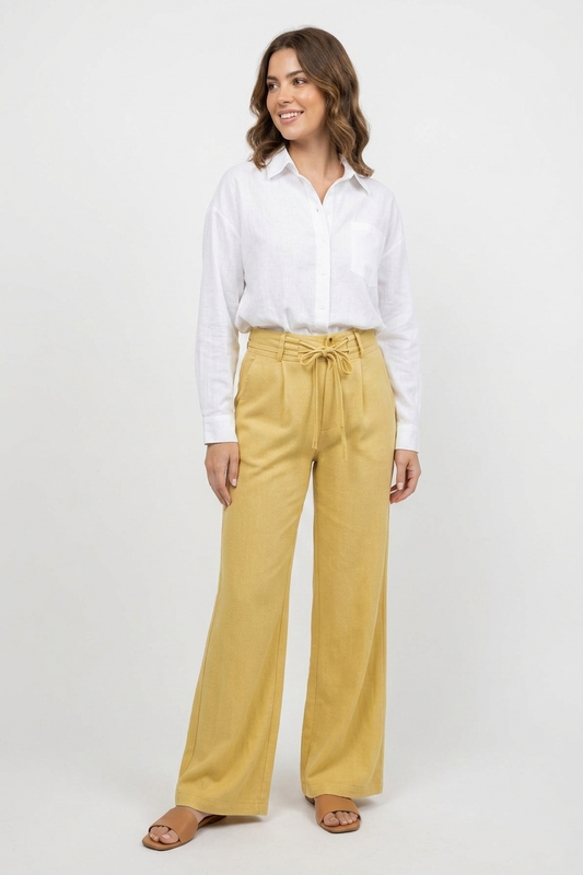 The Solstice Wide-Leg Linen Tie-Front Trouser