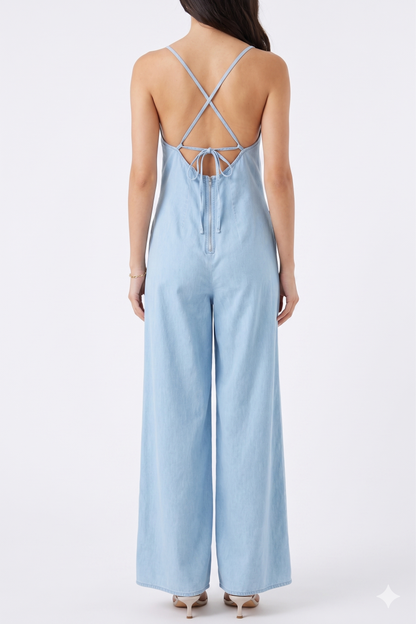 The Skyward Wide-Leg Open-Back Denim Jumpsuit