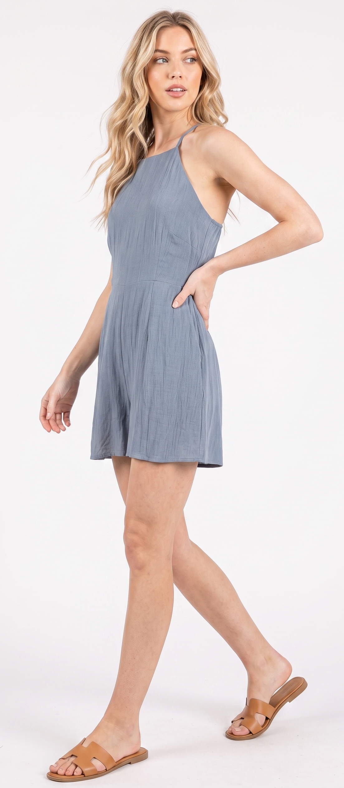 The Sunset Chaser Crinkle Gauze Backless Romper