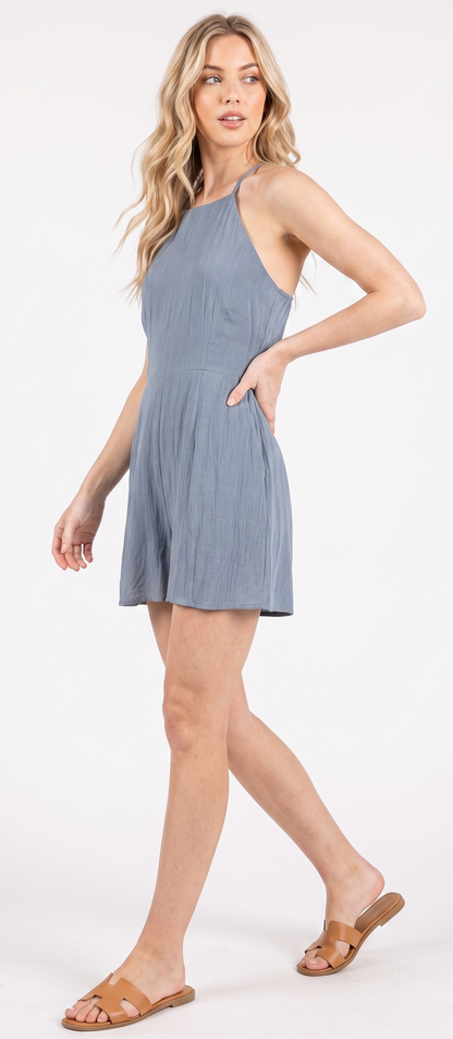 The Sunset Chaser Crinkle Gauze Backless Romper
