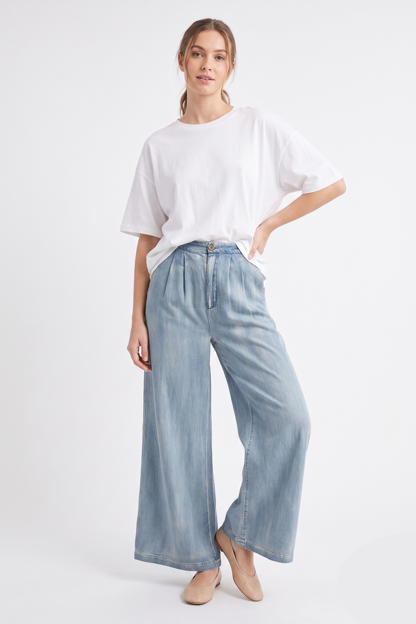The Coastal Sunrise Bleach Wash Wide-Leg Pants