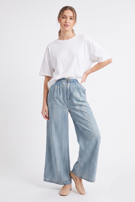 The Coastal Sunrise Bleach Wash Wide-Leg Pants