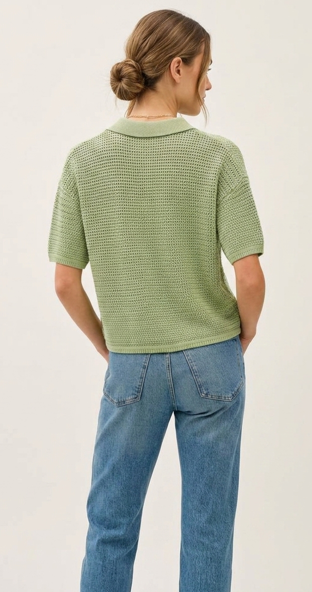 The Sage Garden Crochet Knit Polo