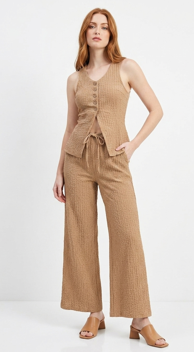 The Santorini Textured Drawstring Wide-Leg Pants
