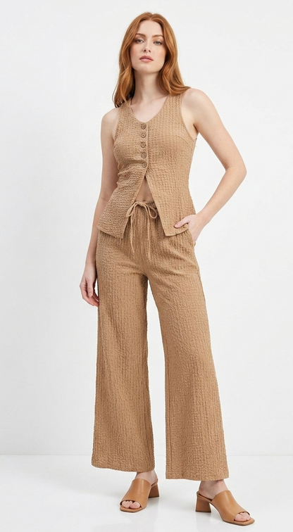 The Santorini Textured Drawstring Wide-Leg Pants