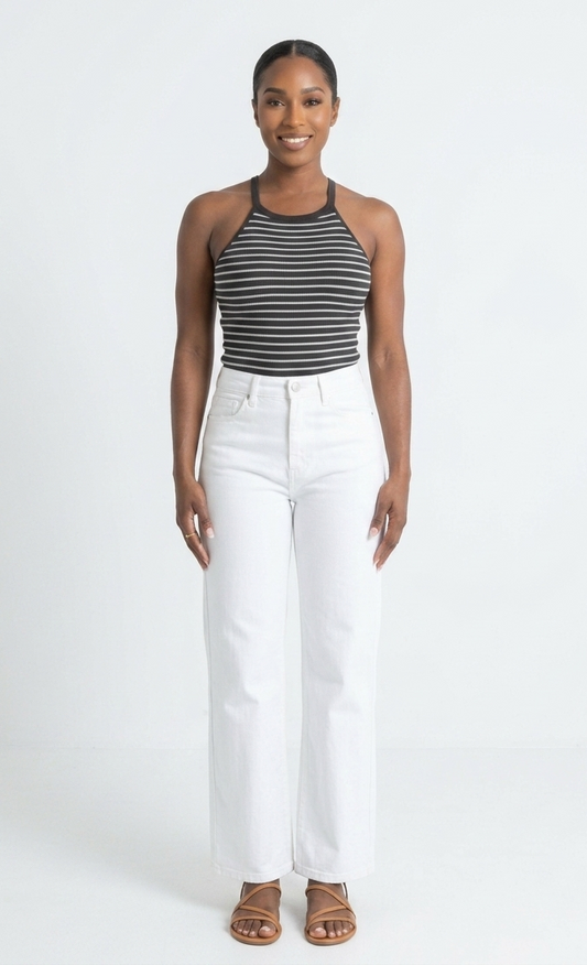 The Venice Beach High-Neck Striped Crop Tank