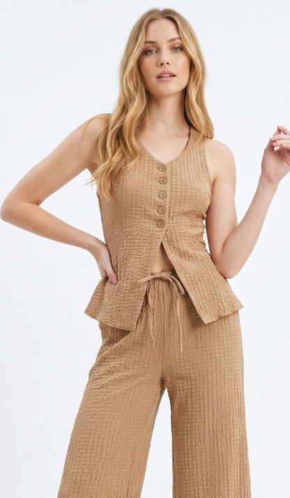 The Santorini Textured Button-Front Vest Top