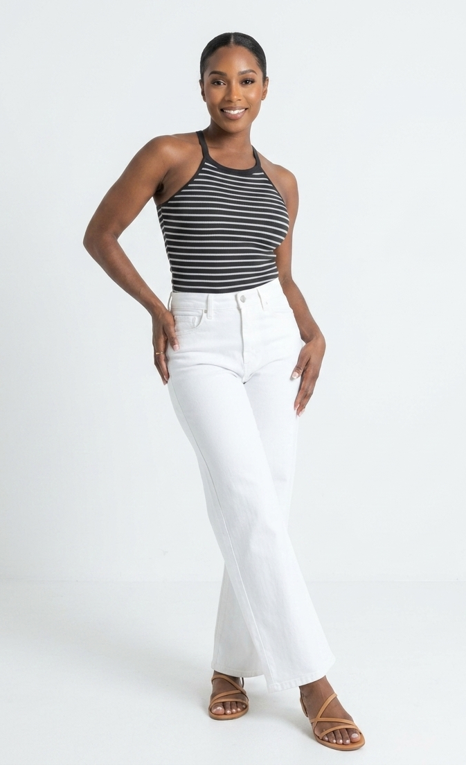 The Venice Beach High-Neck Striped Crop Tank