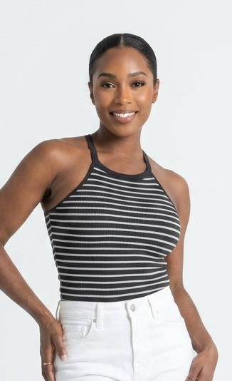 The Venice Beach High-Neck Striped Crop Tank