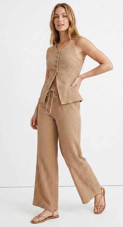 The Santorini Textured Drawstring Wide-Leg Pants