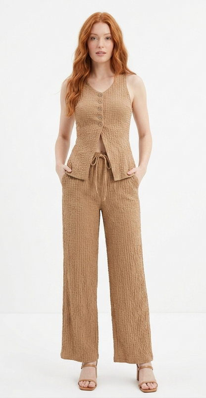 The Santorini Textured Drawstring Wide-Leg Pants