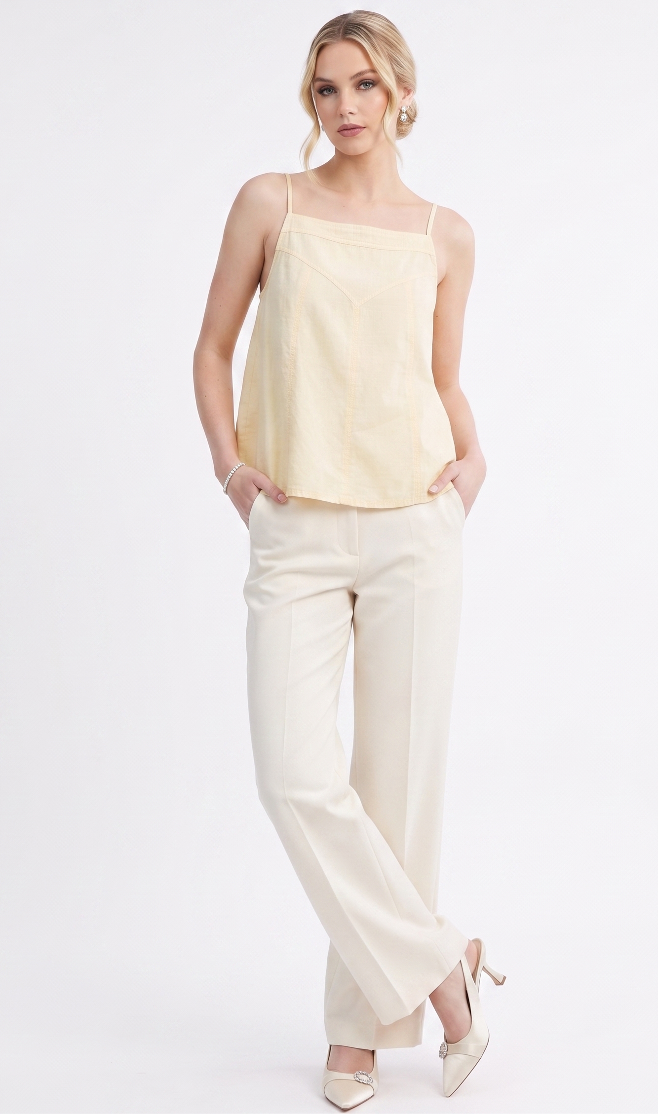 The Sunwashed Citrus Halter Peplum Cami
