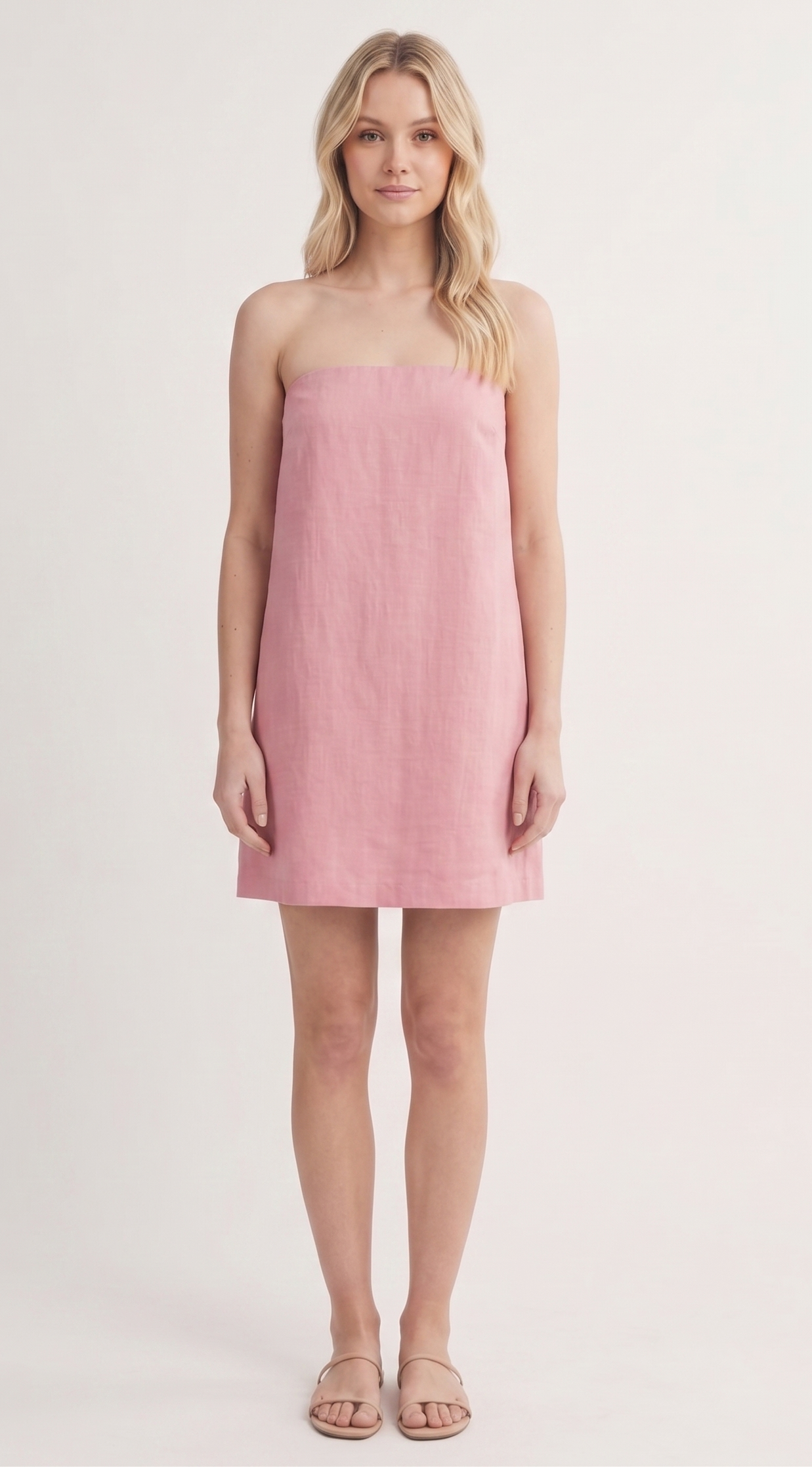 The Amalfi Golden Hour Strapless Linen Mini Dress