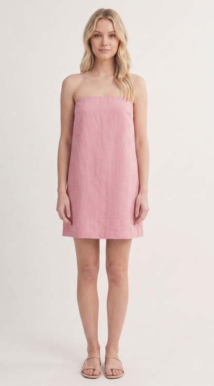The Amalfi Golden Hour Strapless Linen Mini Dress