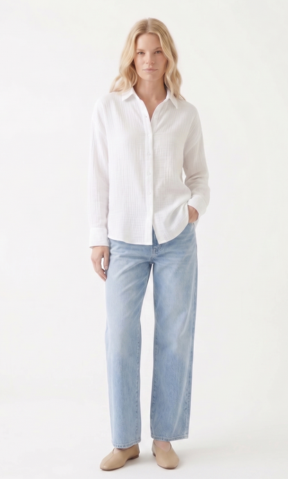 Oversized Crinkle Gauze Button-Up Shirt