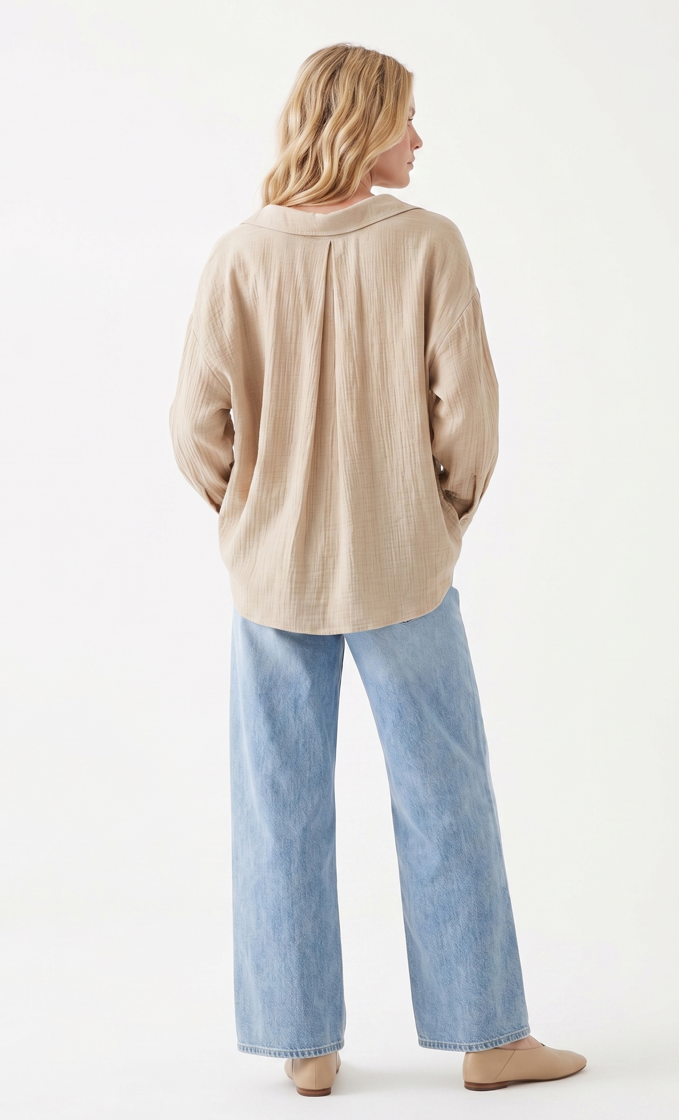 Oversized Crinkle Gauze Button-Up Shirt