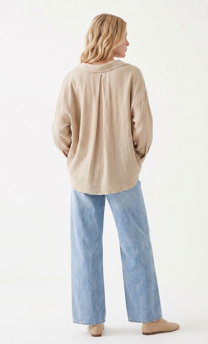 Oversized Crinkle Gauze Button-Up Shirt