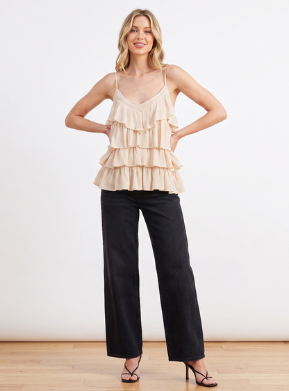 Tiered Ruffle Lace-Trim Cami Top