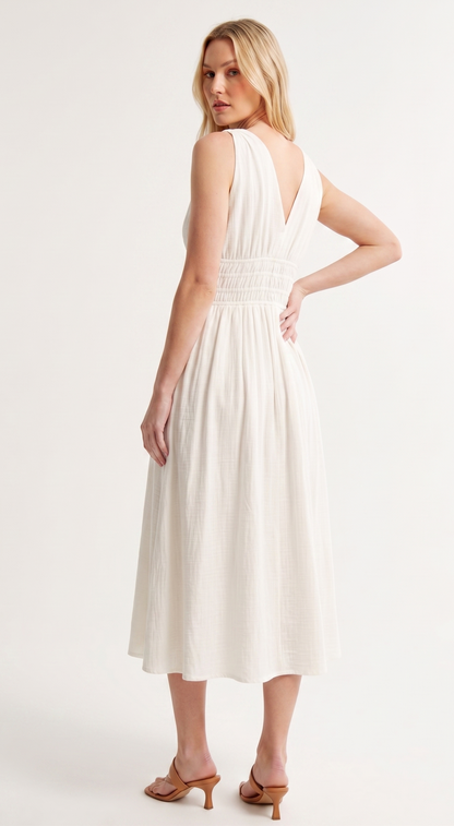 Beaded Side Cutout Smocked Midi Dress