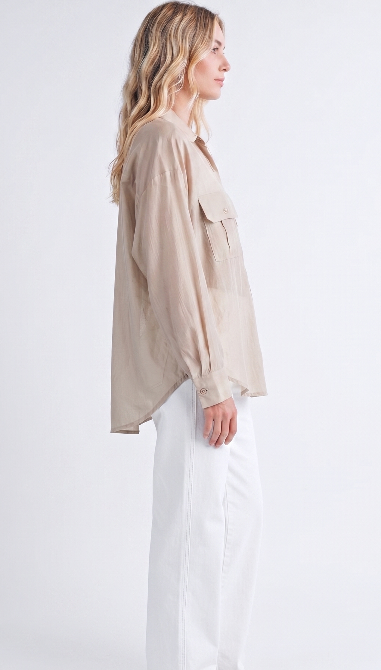 Sheer Organza Button-Up Utility Shirt