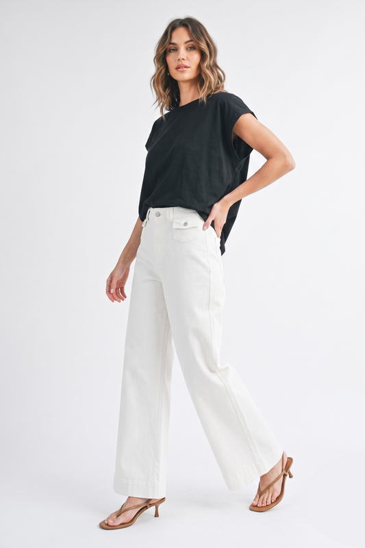 High-Waisted White Wide-Leg Denim Pants