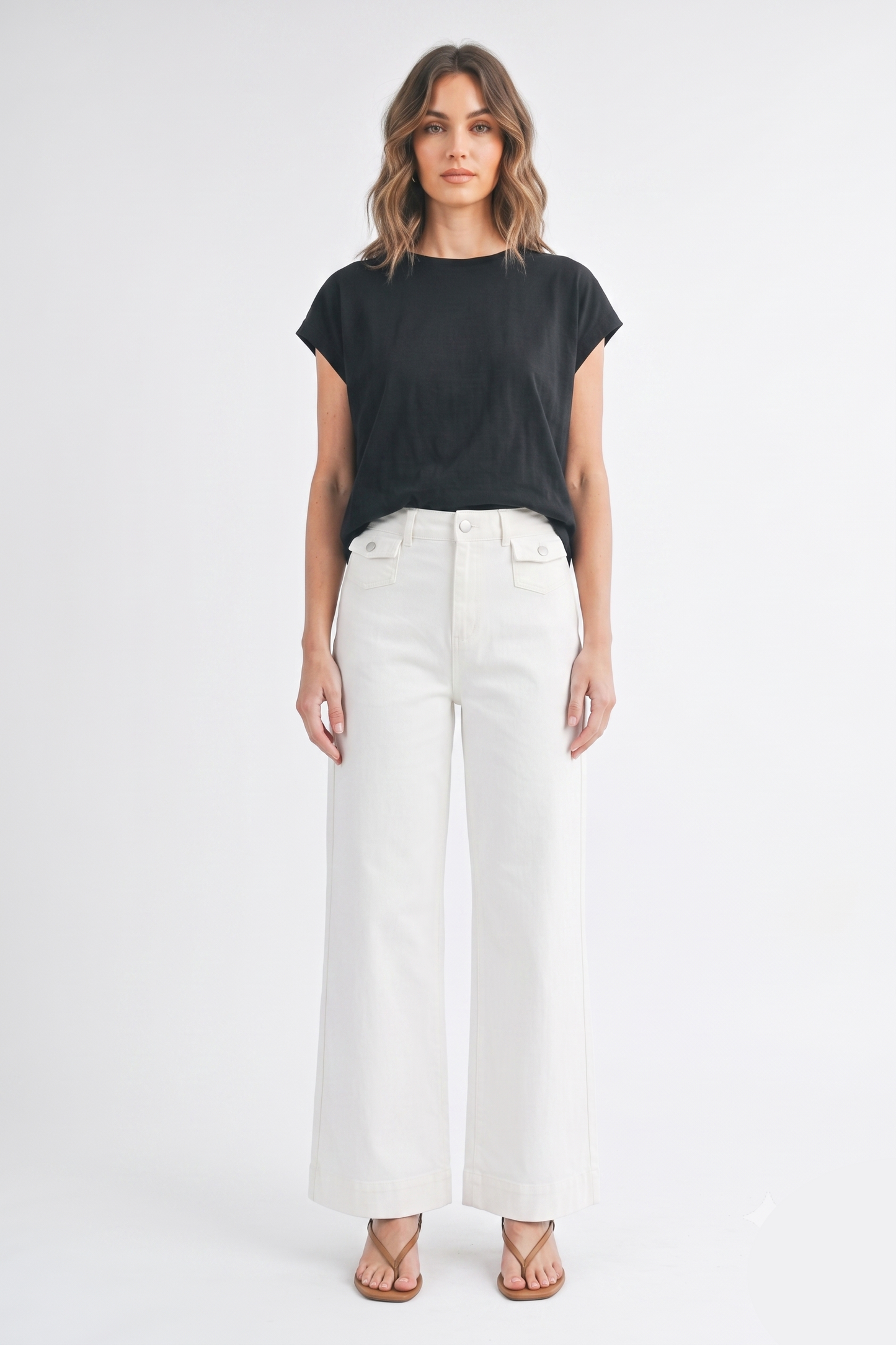 High-Waisted White Wide-Leg Denim Pants