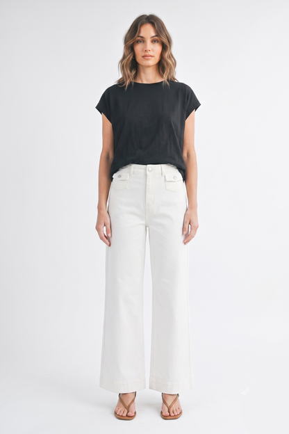 High-Waisted White Wide-Leg Denim Pants