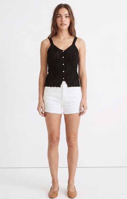 Button-Front Crochet Knit Cami Top