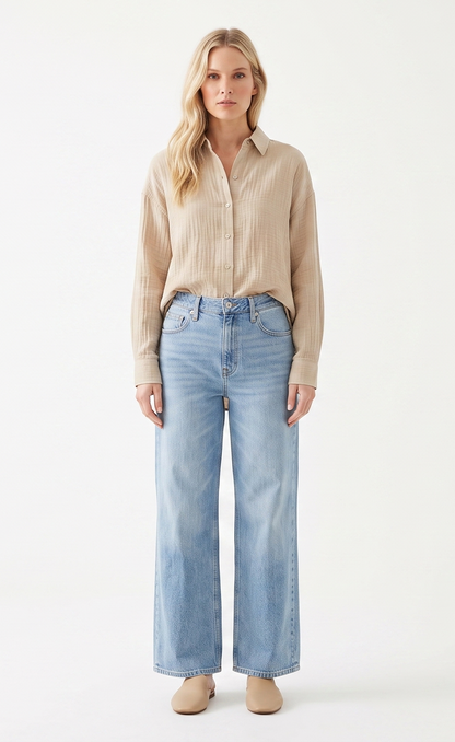 Oversized Crinkle Gauze Button-Up Shirt
