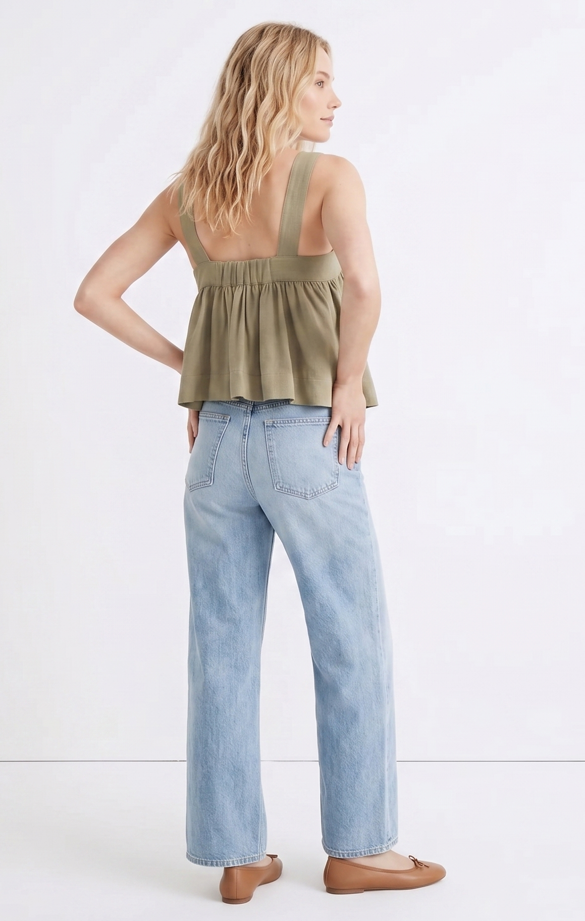 Linen-Blend Tie-Front Button-Up Cami Top