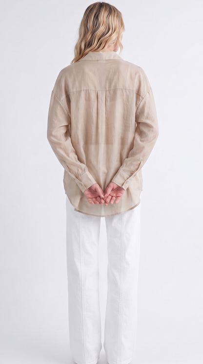Sheer Organza Button-Up Utility Shirt