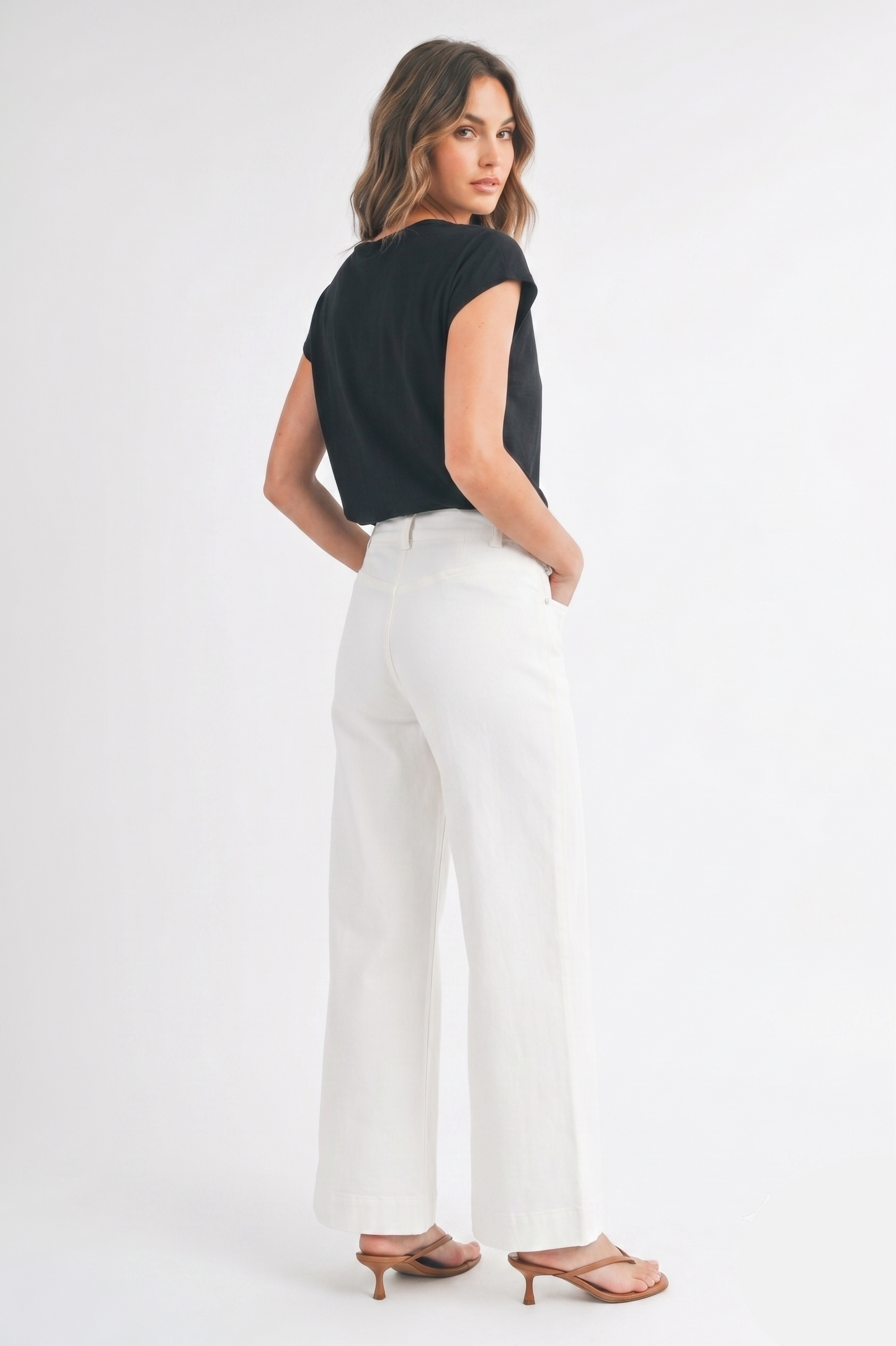 High-Waisted White Wide-Leg Denim Pants