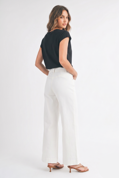 High-Waisted White Wide-Leg Denim Pants