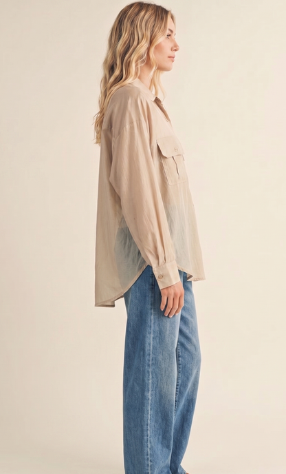 Sheer Organza Button-Up Utility Shirt