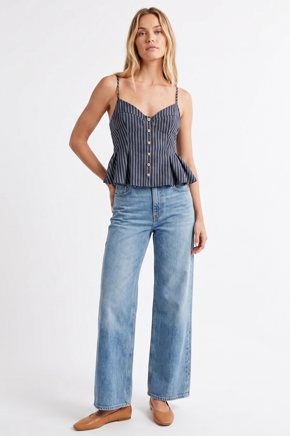 Striped Button-Front Peplum Cami Top