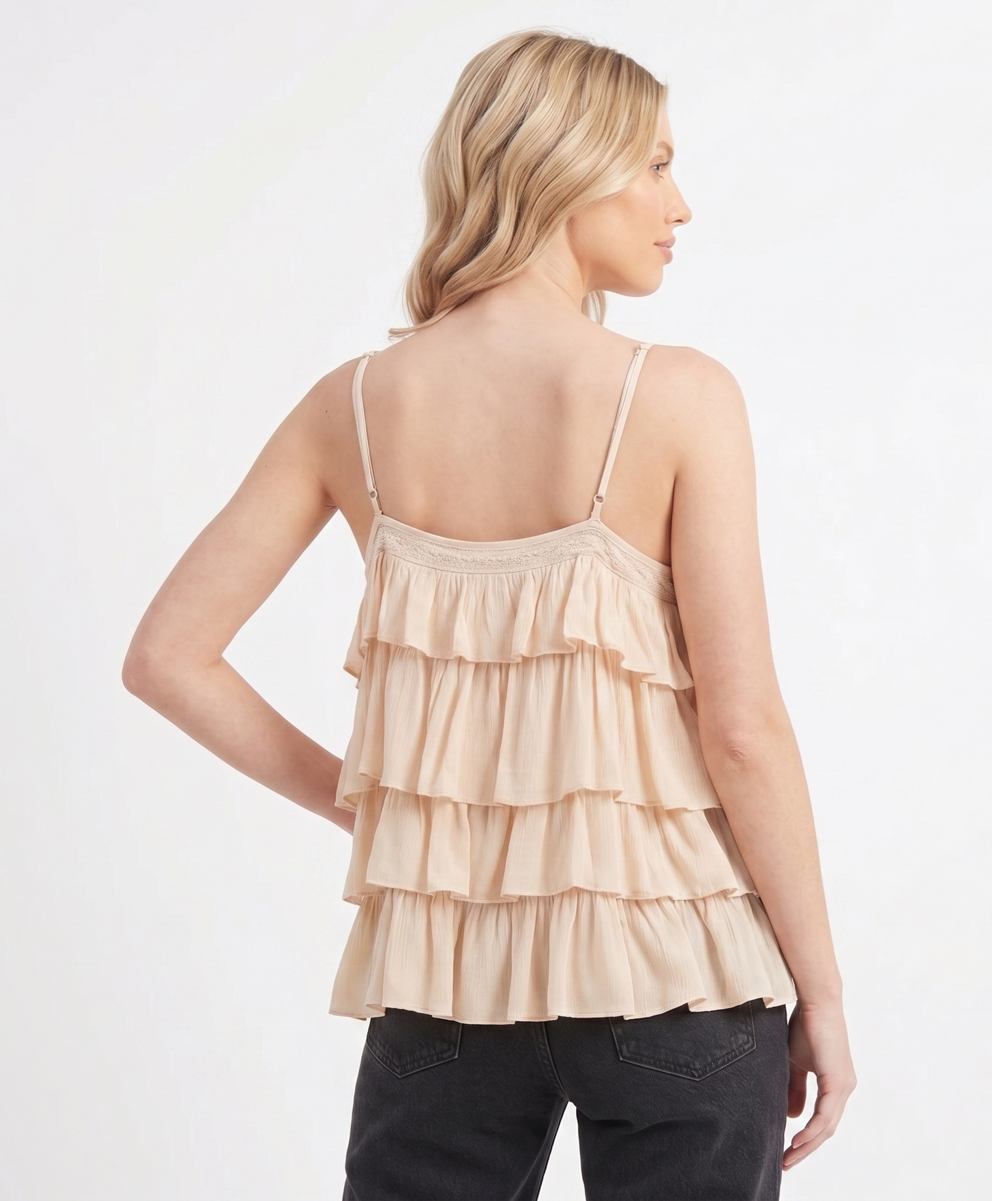 Tiered Ruffle Lace-Trim Cami Top