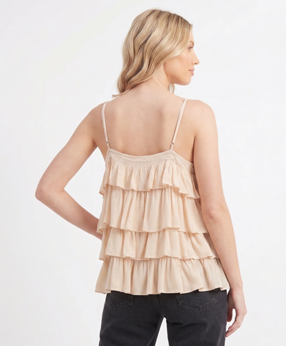 Tiered Ruffle Lace-Trim Cami Top