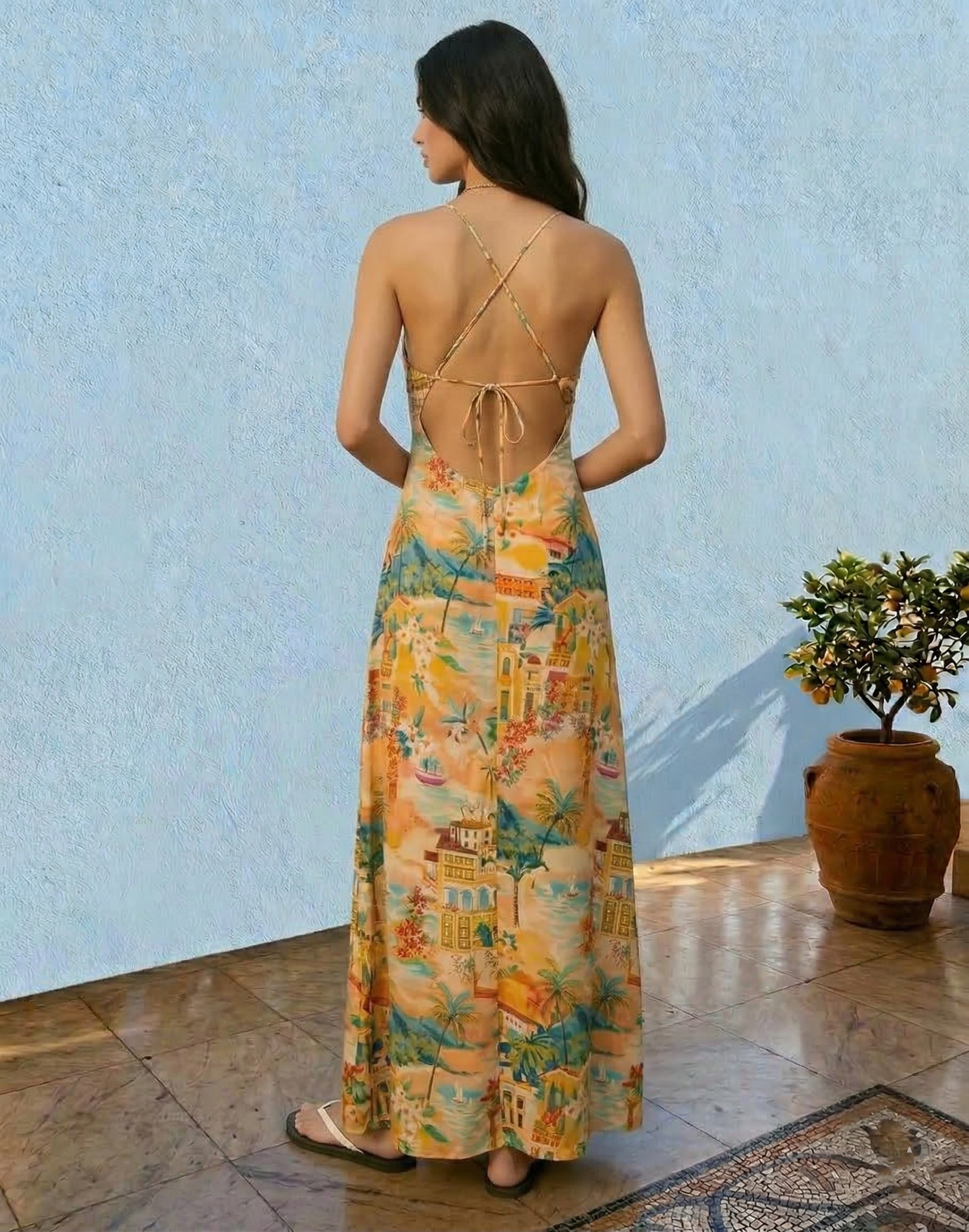 Mediterranean Postcard Tie-Front Dress Italian postcard