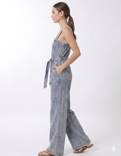 Emmie Wide-Leg Acid Wash Denim Jumpsuit