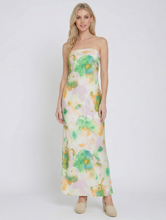 The Monet Watercolor Satin Tie-Back Maxi