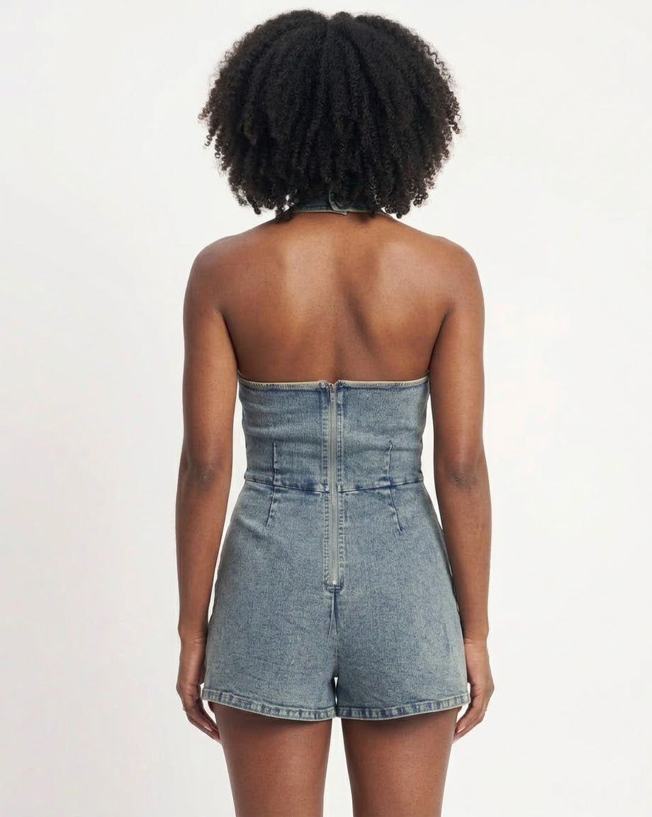 The Maverick Denim Halter romper