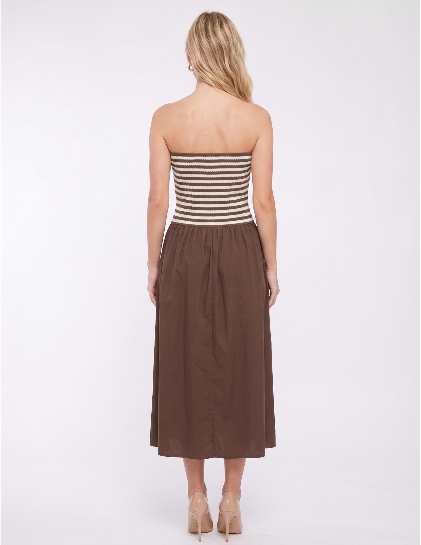 The Celine Striped Mixed-Media Midi Skyler