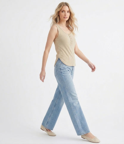 The Sedona Snap-Button Thermal Ribbed Henley Tank in Sage