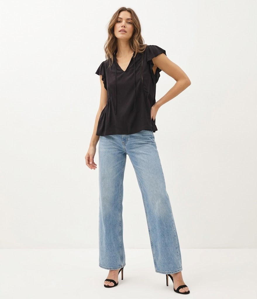 The Clarissa Flutter-Sleeve Ladder-Lace Babydoll Top