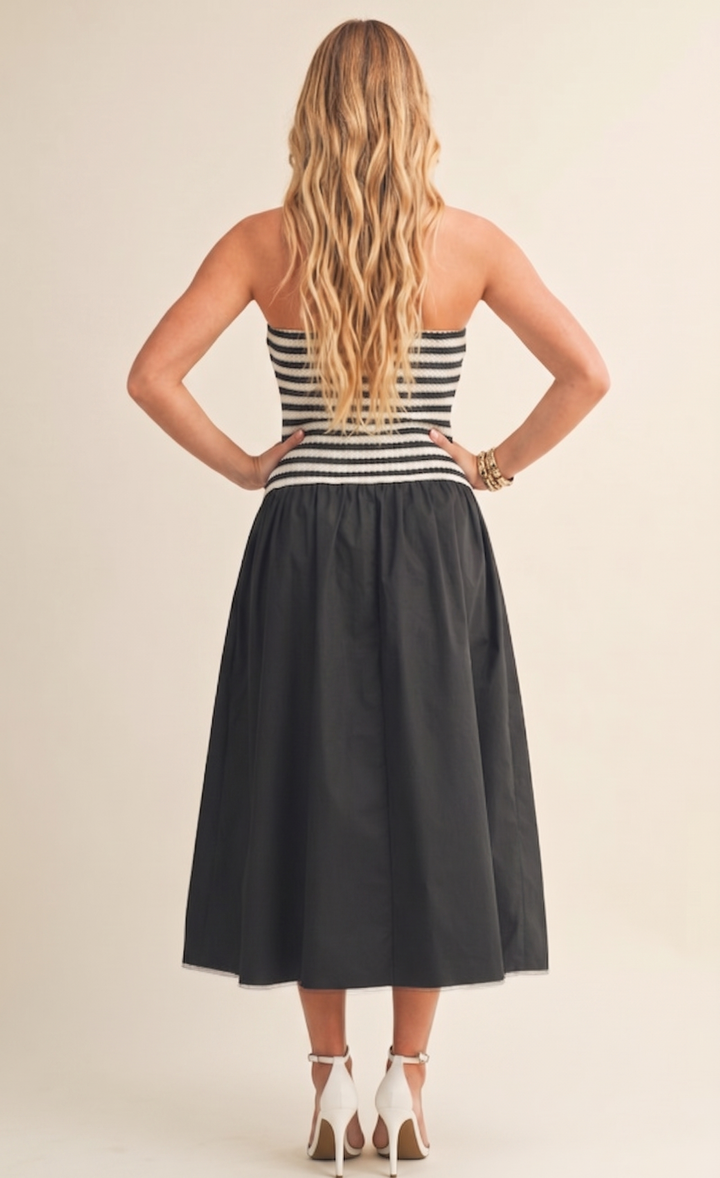 The Celine Striped Mixed-Media Midi Skyler