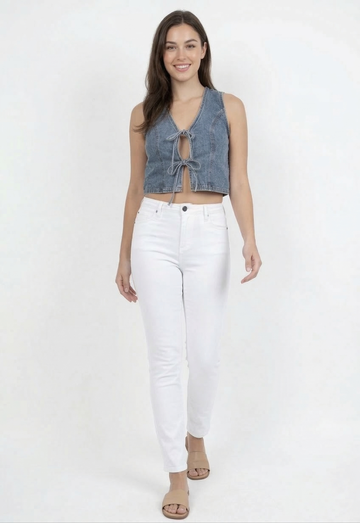 DenimTie front Denim Vest