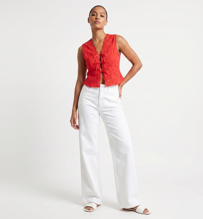 Eyelet Trim Tie-Front Vest Top